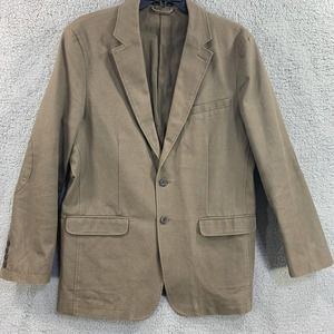 LL Bean Blazer Mens 44 Tall Cotton Lined Khaki 2 Button Sports Coat Elbow Patch